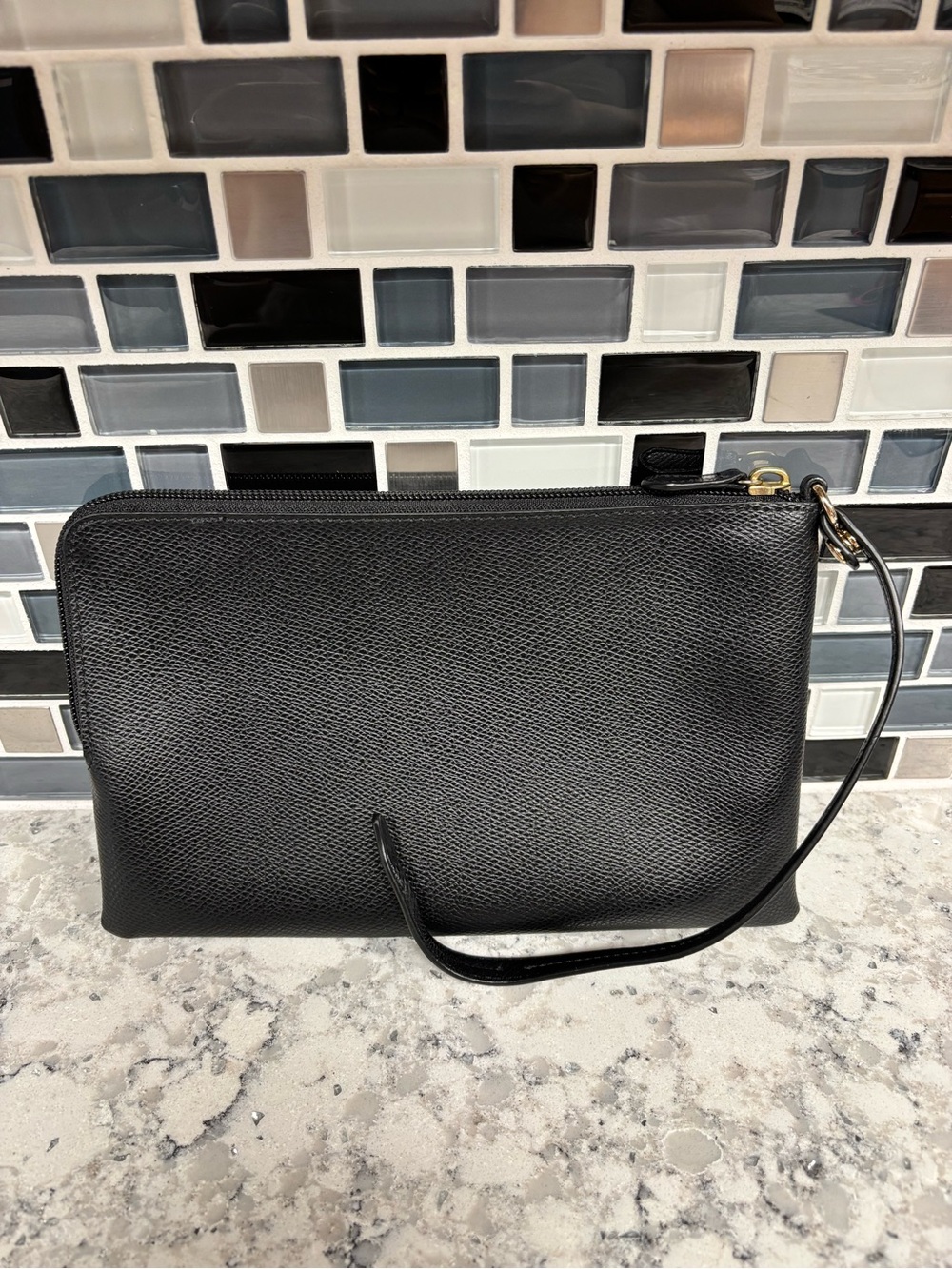 Coach Black Leather Logo Wristlet Clutch with White Print - Picture 4 of 13